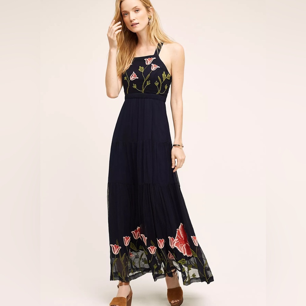 Floreat Blue Pleated A-Line Maxi dress for Night Out